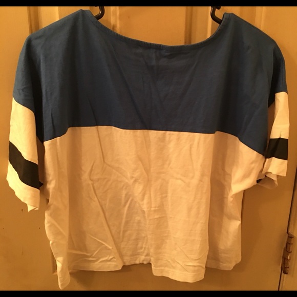 Forever 21 Bonjour Blue and White Half Top, Size M - Picture 3 of 3
